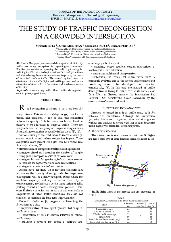 (PDF) The Study of Traffic Decongestion in a Crowded Intersection