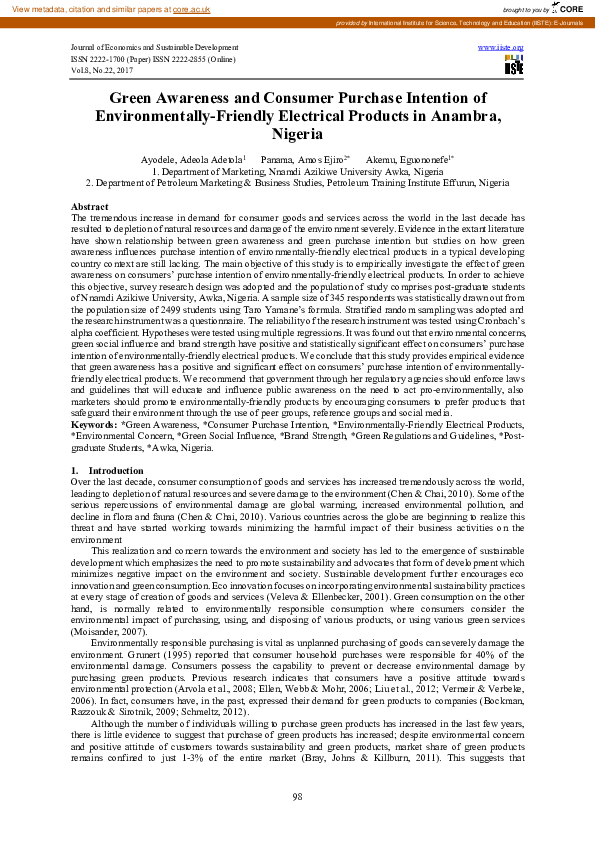 (PDF) Green Awareness and Consumer Purchase Intention of
