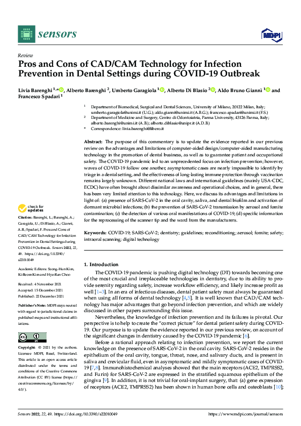 (PDF) Pros and Cons of CAD/CAM Technology for Infection Prevention in ...