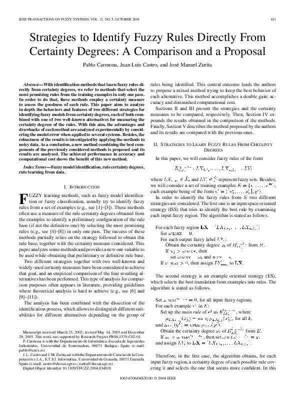 (PDF) Strategies to Identify Fuzzy Rules Directly From Certainty ...