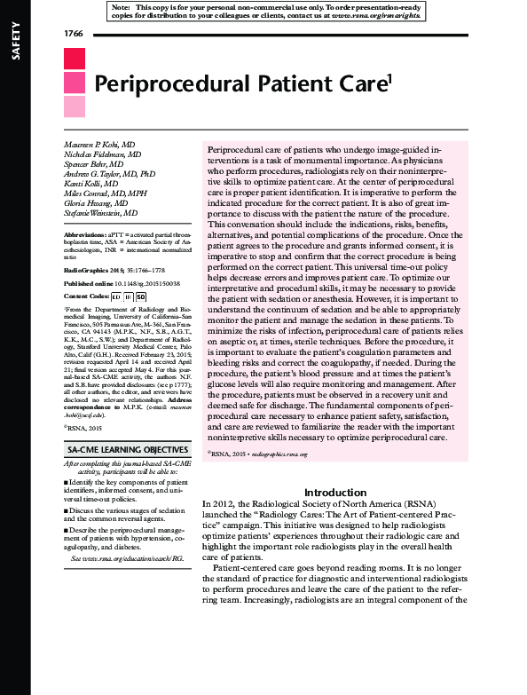 (PDF) Periprocedural Patient Care