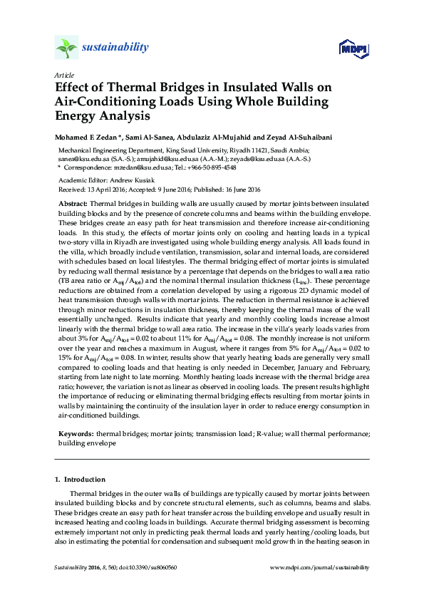 (PDF) Effect of Thermal Bridges in Insulated Walls on Air-Conditioning ...