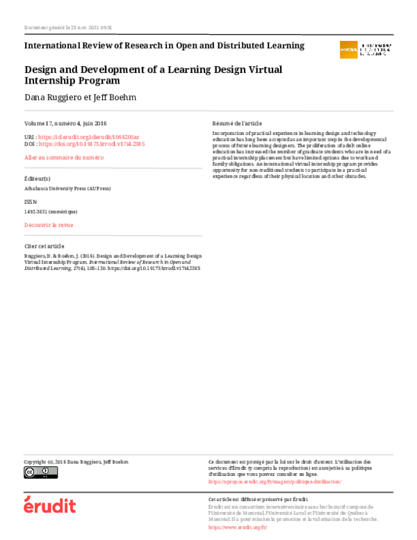 (PDF) Design and Development of a Learning Design Virtual Internship ...