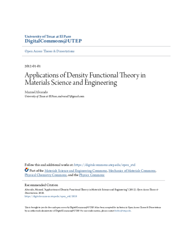 (PDF) Applications of density functional theory in materials science ...