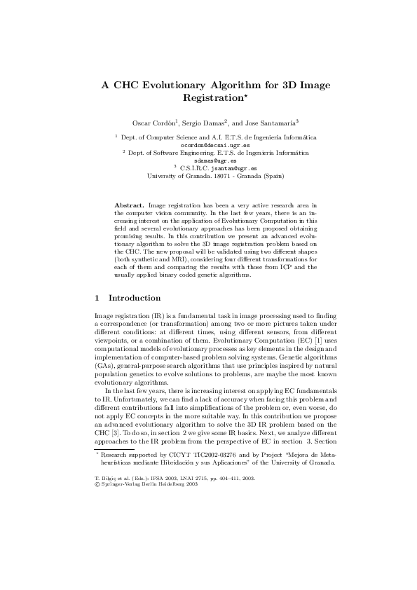 (PDF) A CHC evolutionary algorithm for 3D image registration