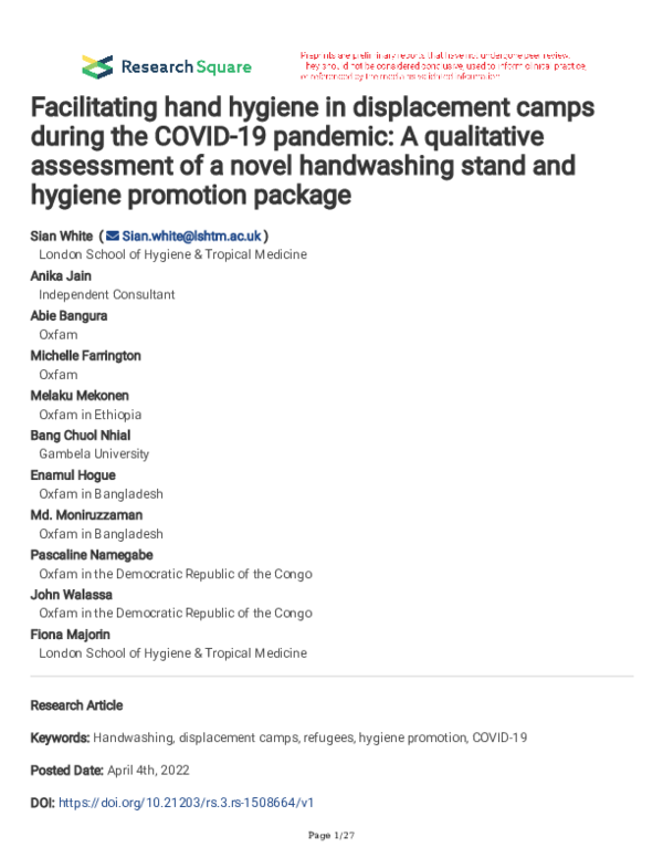 (PDF) Facilitating hand hygiene in displacement camps during the COVID ...