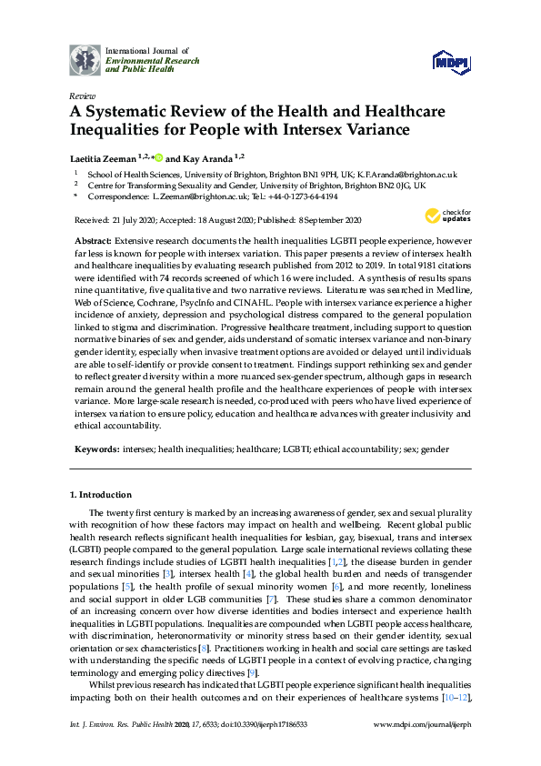 (PDF) A Systematic Review of the Health and Healthcare Inequalities for ...