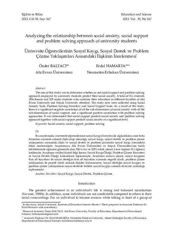 (PDF) Analyzing the relationship between social anxiety, social support ...