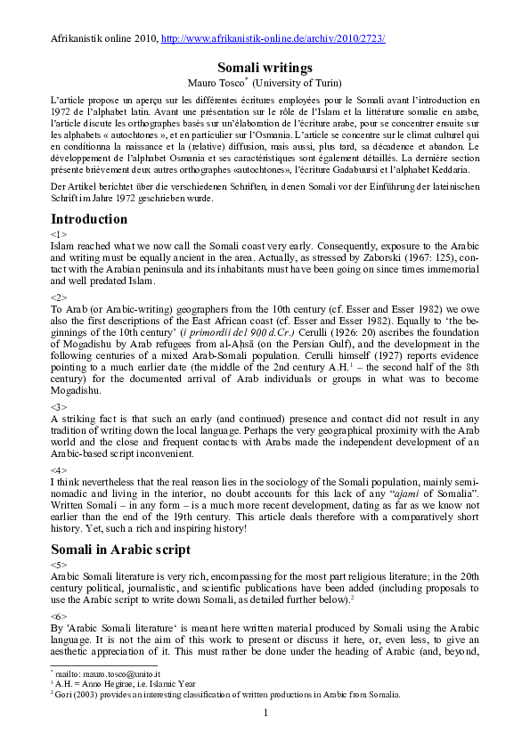 (PDF) Somali writings