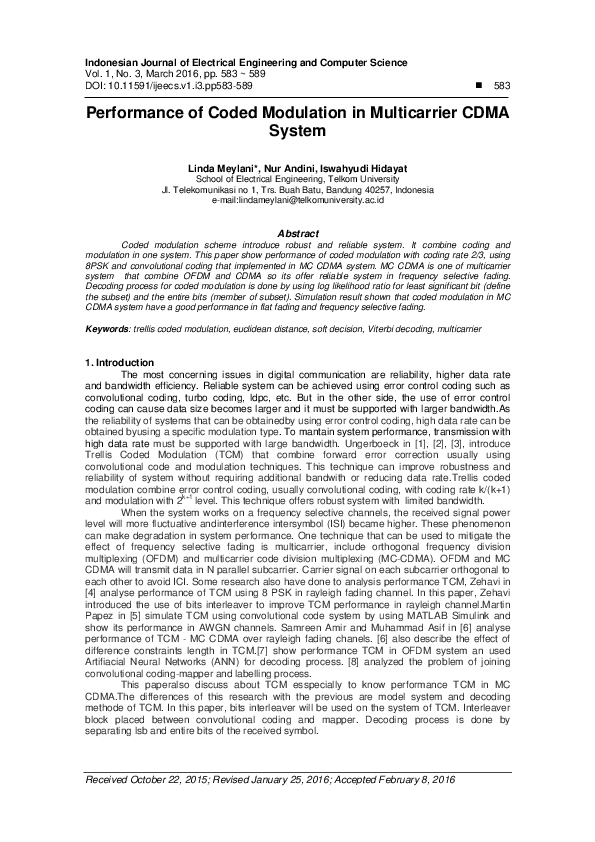 (PDF) Performance of Coded Modulation in Multicarrier CDMA System