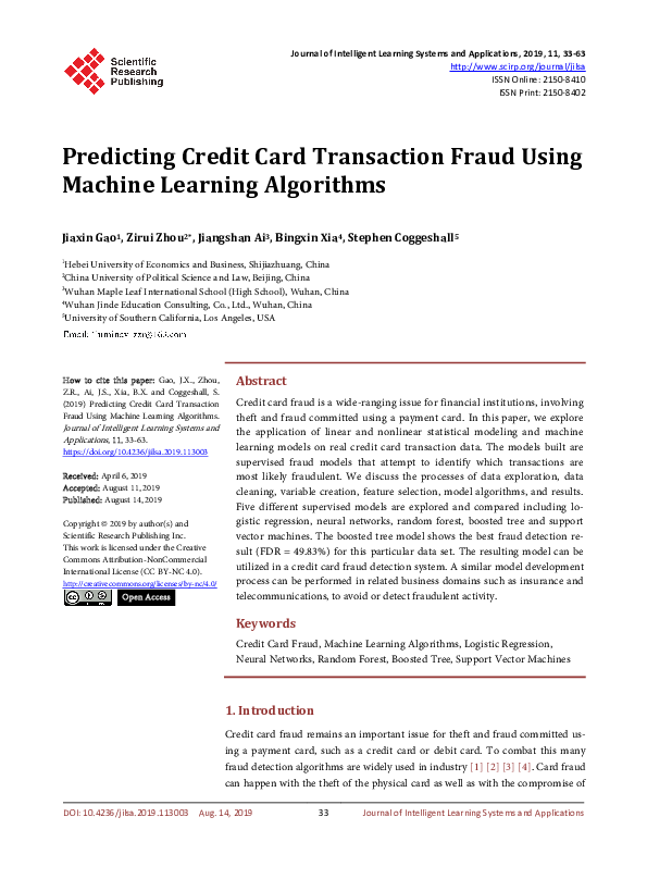 (PDF) Predicting Credit Card Transaction Fraud Using Machine Learning ...