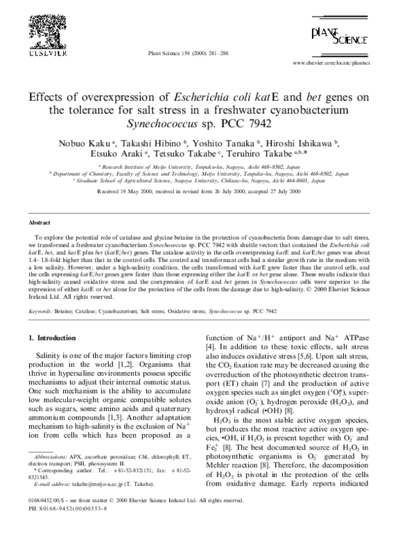 (PDF) Effects of overexpression of Escherichia coli katE and bet genes ...