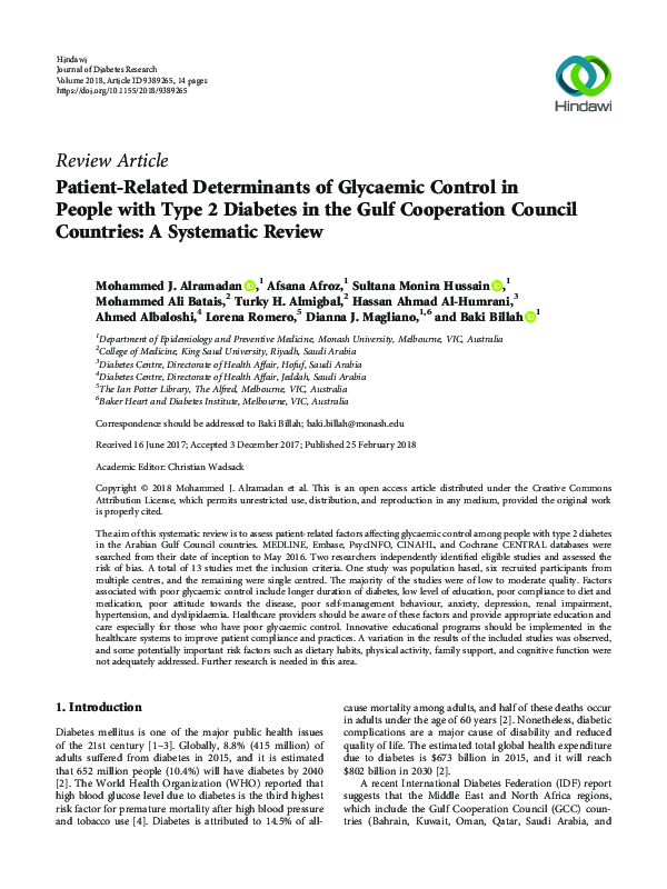 (PDF) Patient-Related Determinants of Glycaemic Control in People with ...