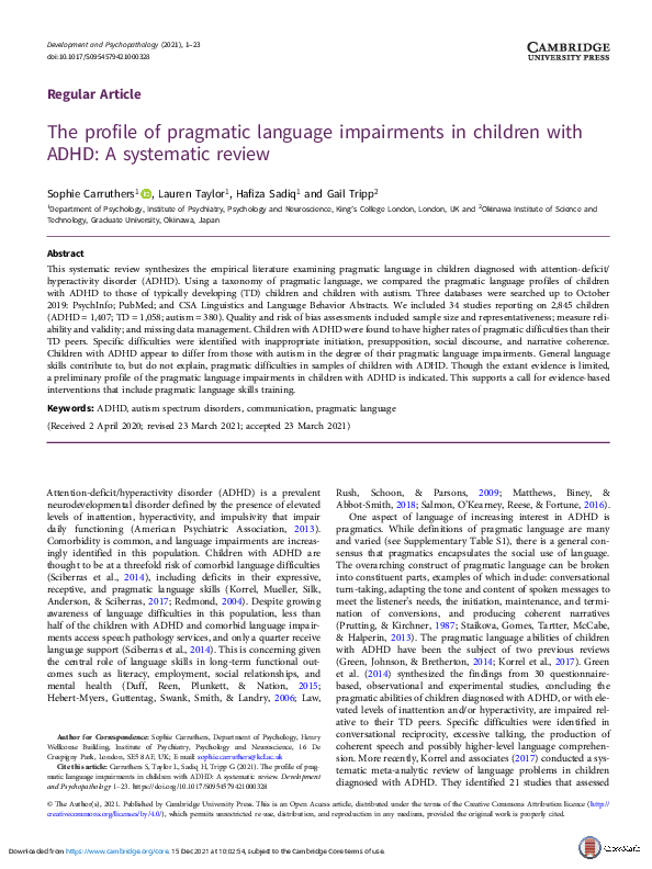 (PDF) The profile of pragmatic language impairments in children with ...