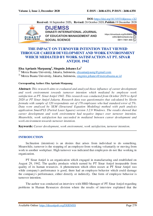 (PDF) The Impact on Turnover Intention That Viewed Through Career ...