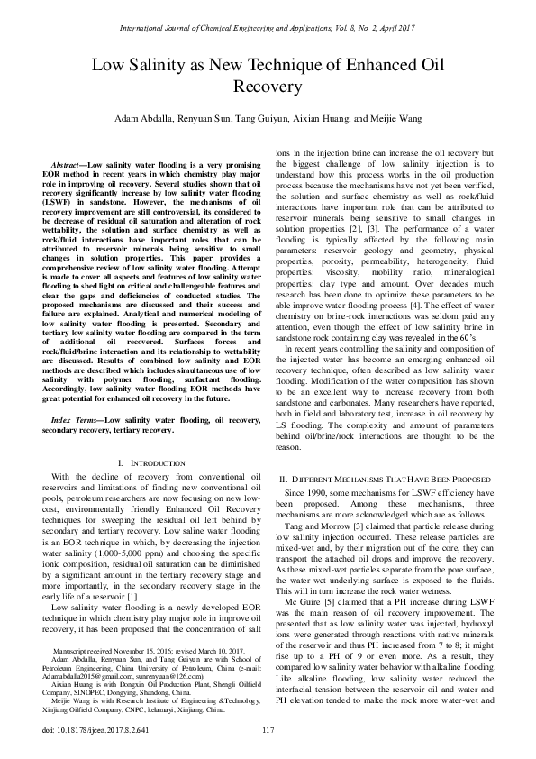 (PDF) Low Salinity as New Technique of Enhanced Oil Recovery