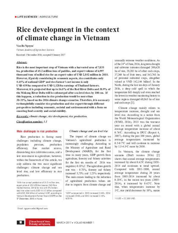 (PDF) Rice development in the context of climate change in Vietnam