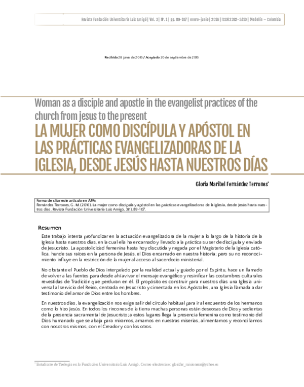 (PDF) La Mujer Como Discípula y Apóstol en Las Prácticas ...
