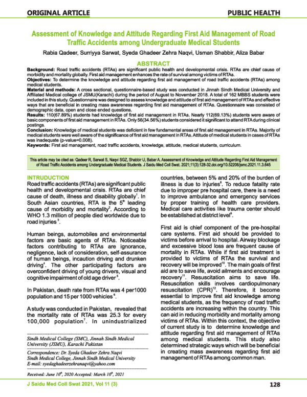 (PDF) Assessment of Knowledge and Attitude Regarding First Aid ...