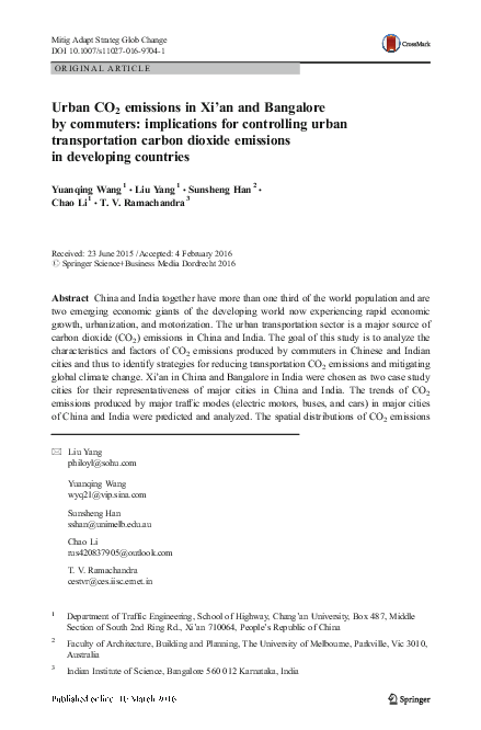 (PDF) Urban CO2 emissions in Xi’an and Bangalore by commuters ...