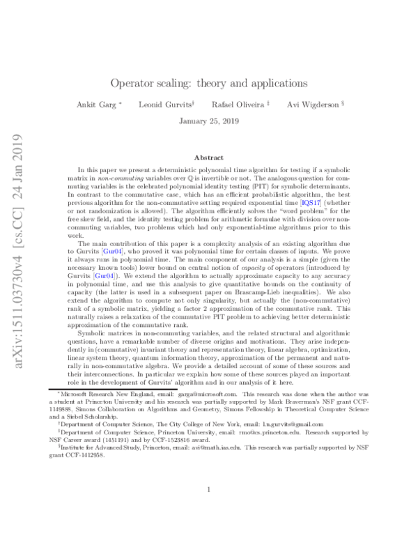 (PDF) Operator Scaling: Theory and Applications