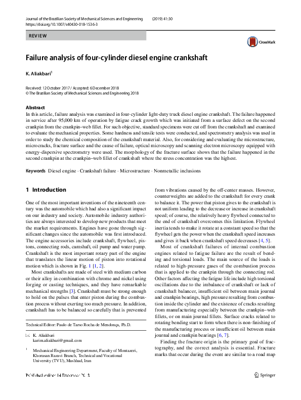 (PDF) Failure analysis of fourcylinder diesel engine crankshaft