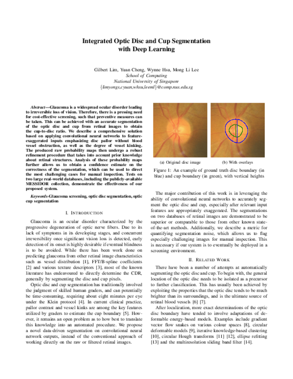 (PDF) Integrated Optic Disc and Cup Segmentation with Deep Learning