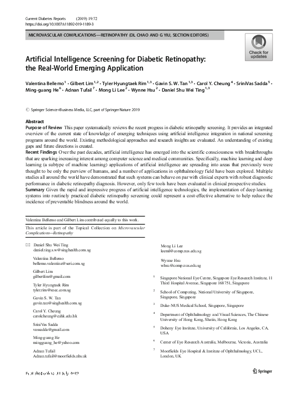 (PDF) Artificial Intelligence Screening for Diabetic Retinopathy: the ...
