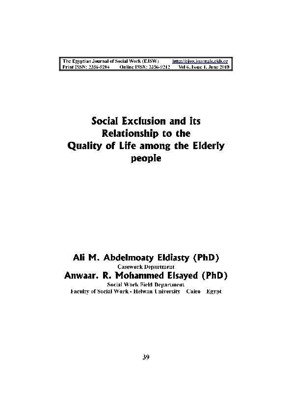 (PDF) Social Exclusion and its Relationship to the Quality of Life ...