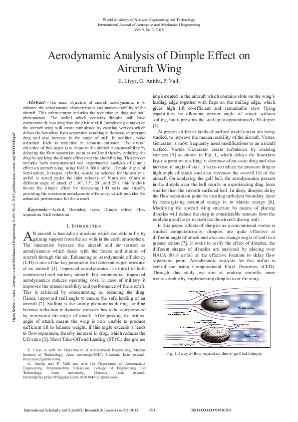 (PDF) Aerodynamic Analysis Of Dimple Effect On Aircraft Wing