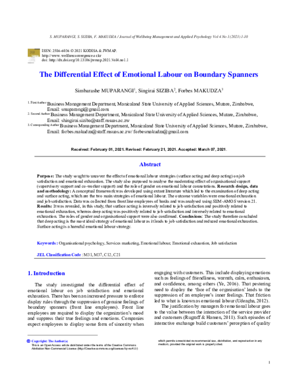 (PDF) The Differential Effect of Emotional Labour on Boundary Spanners