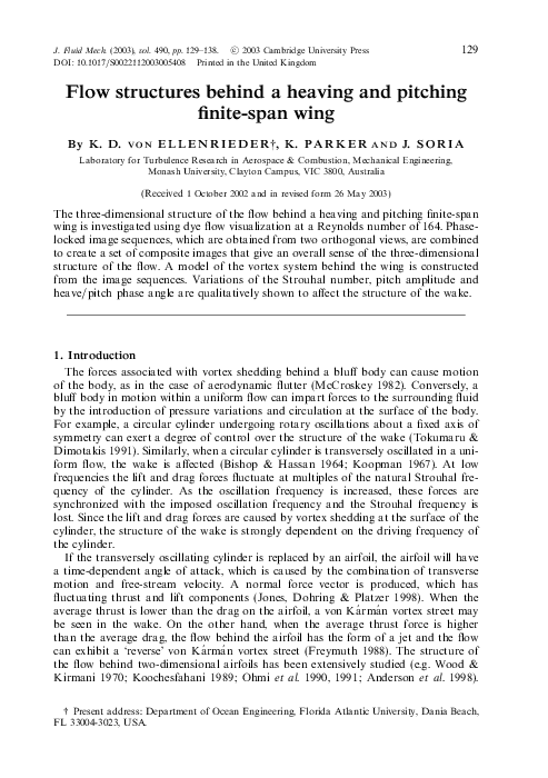 (PDF) Flow structures behind a heaving and pitching finite-span wing
