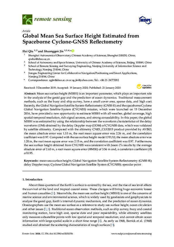 (PDF) Global Mean Sea Surface Height Estimated from Spaceborne Cyclone ...