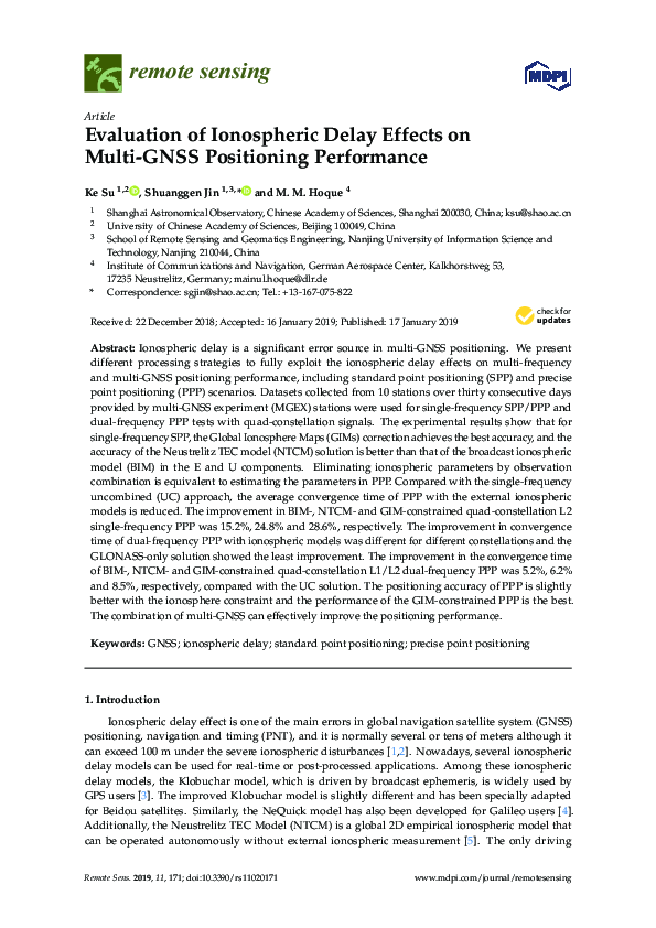 (PDF) Evaluation of Ionospheric Delay Effects on Multi-GNSS Positioning ...