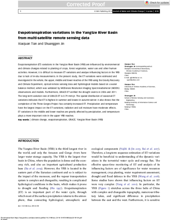 (PDF) ET Variations and influence factors in the Yangtze River Basin ...