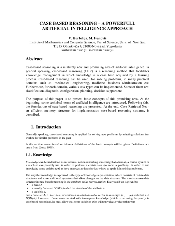 (PDF) Case based reasoning – a powerfull artificial intelligence ...