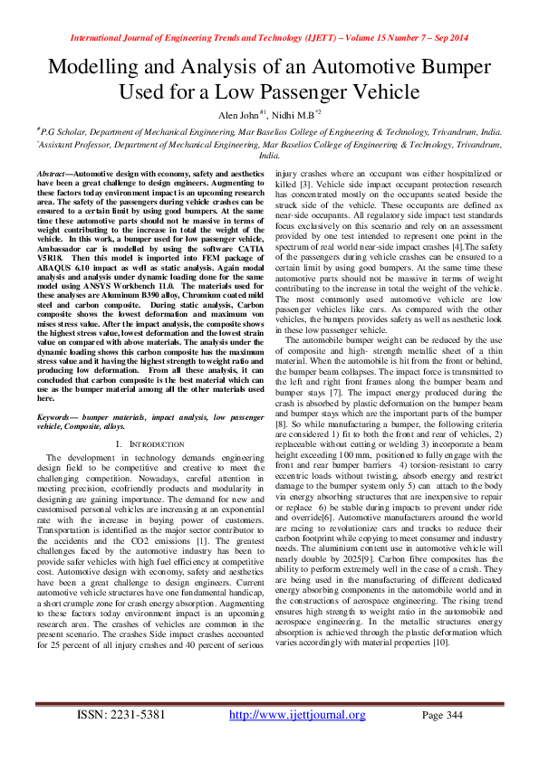 (PDF) Modelling and Analysis of an Automotive Bumper Used for a Low ...