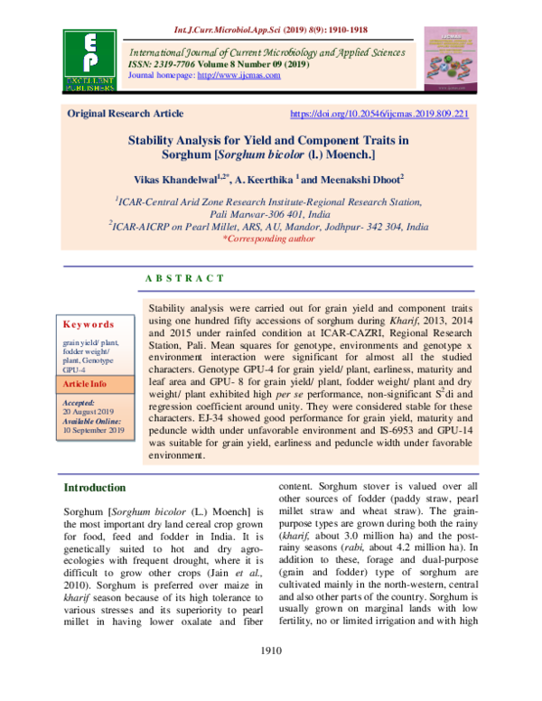 (PDF) Stability Analysis for Yield and Component Traits in Sorghum ...