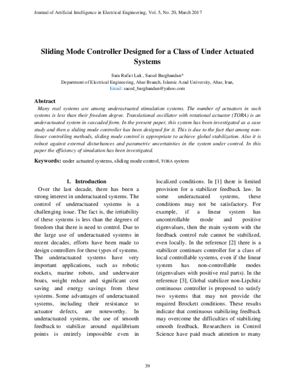 (PDF) Sliding Mode Controller Designed for a Class of Under Actuated ...