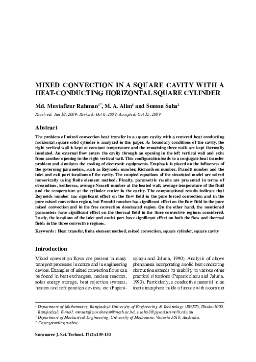 (PDF) Mixed Convection in a Square Cavity with a Heat-Conducting ...