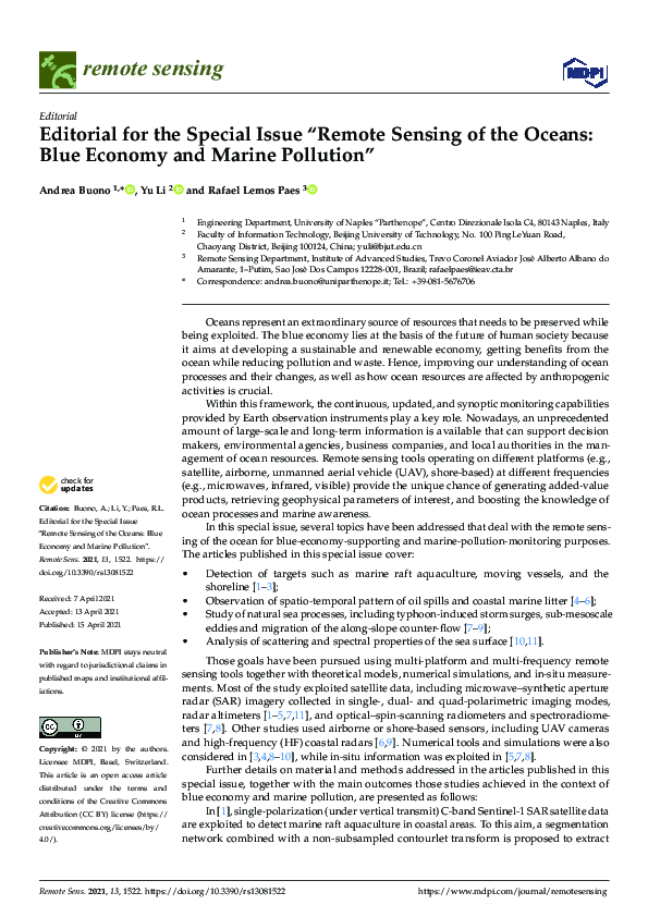 (PDF) Editorial for the Special Issue "Remote Sensing of the Oceans ...