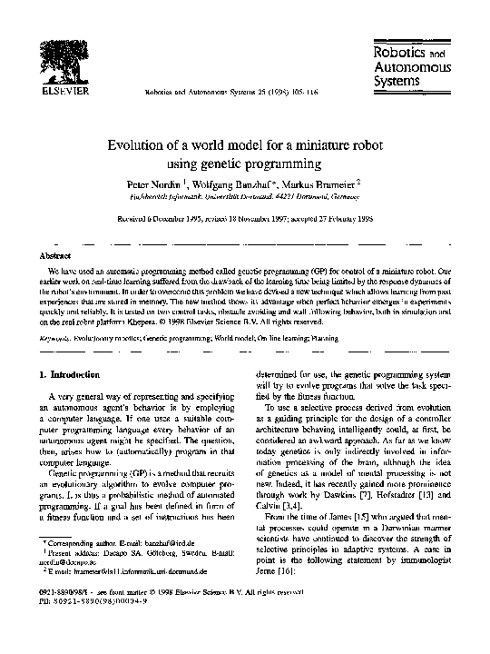 (PDF) Evolution of a world model for a miniature robot using genetic ...