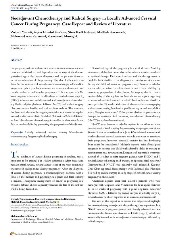 (PDF) Neoadjuvant chemotherapy and radical surgery in locally advanced ...