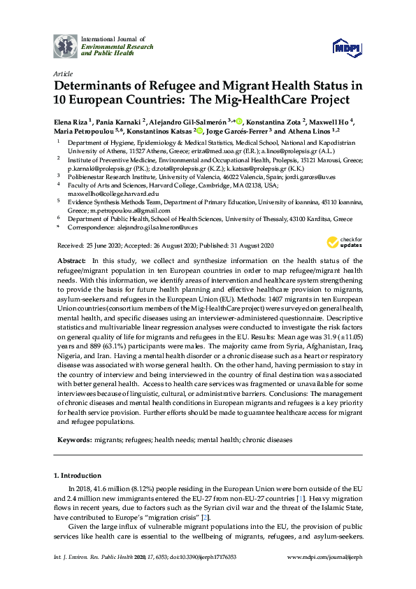 (PDF) Determinants of Refugee and Migrant Health Status in 10 European ...