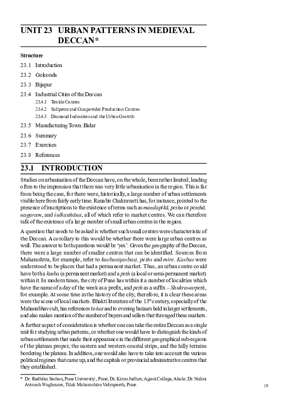(PDF) Unit-23 Urban Patterns in Medieval Deccan