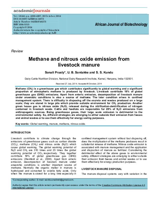 (PDF) Review: Methane and nitrous oxide emission from livestock manure