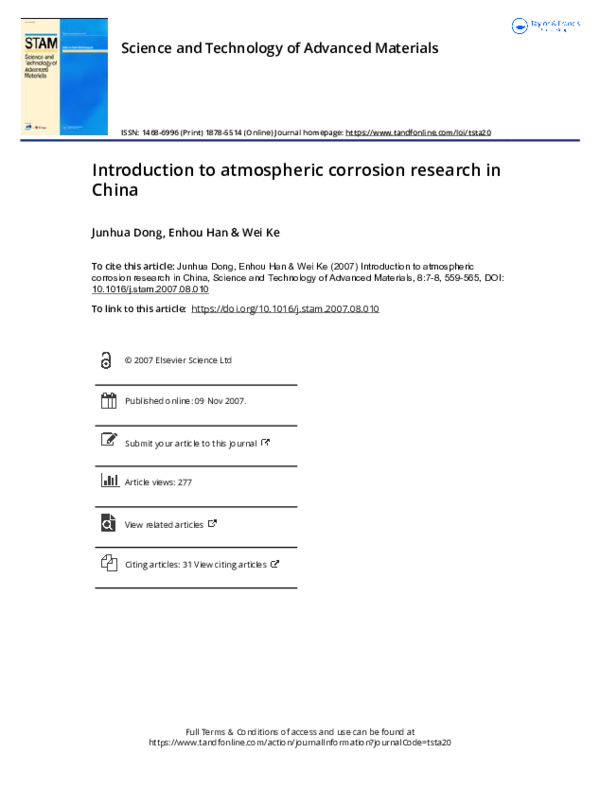 (PDF) Introduction to atmospheric corrosion research in China
