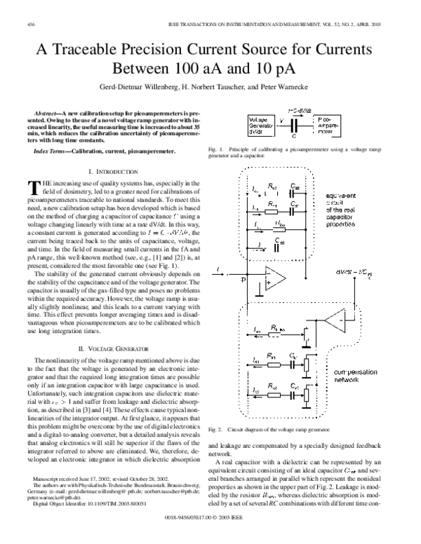 (PDF) A traceable precision current source for currents between 100 aA ...