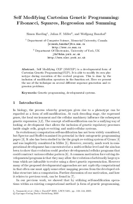 (PDF) Self modifying cartesian genetic programming: Fibonacci, squares ...