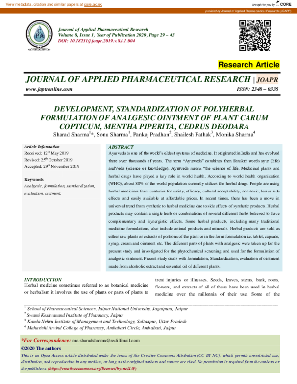 (PDF) Development, standardization of polyherbal formulation of ...